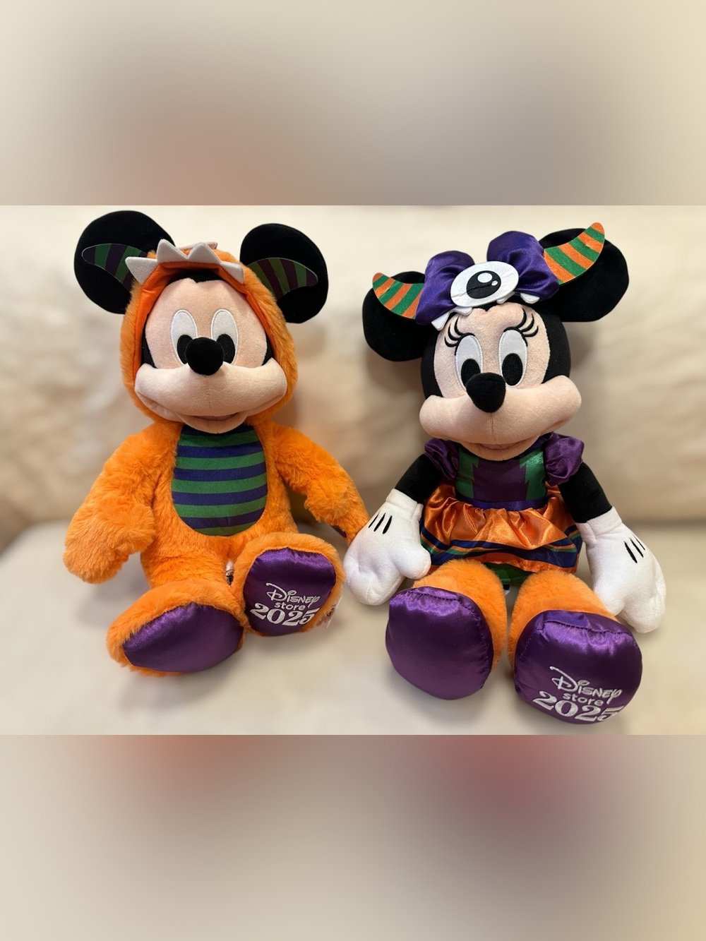 Disney Store 2025 Halloween Mickey & Minnie Plush Pair 15" Pre-Owned Monster